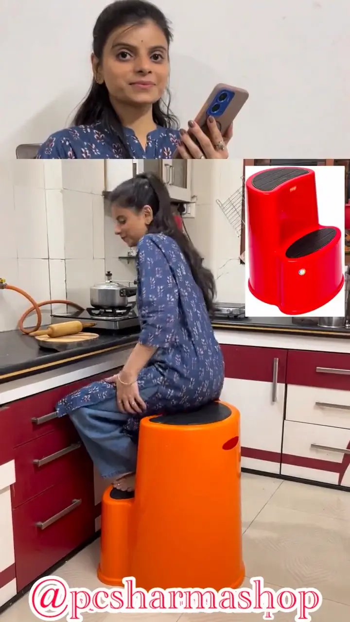 Two-step plastic stool for kitchen and home tasks